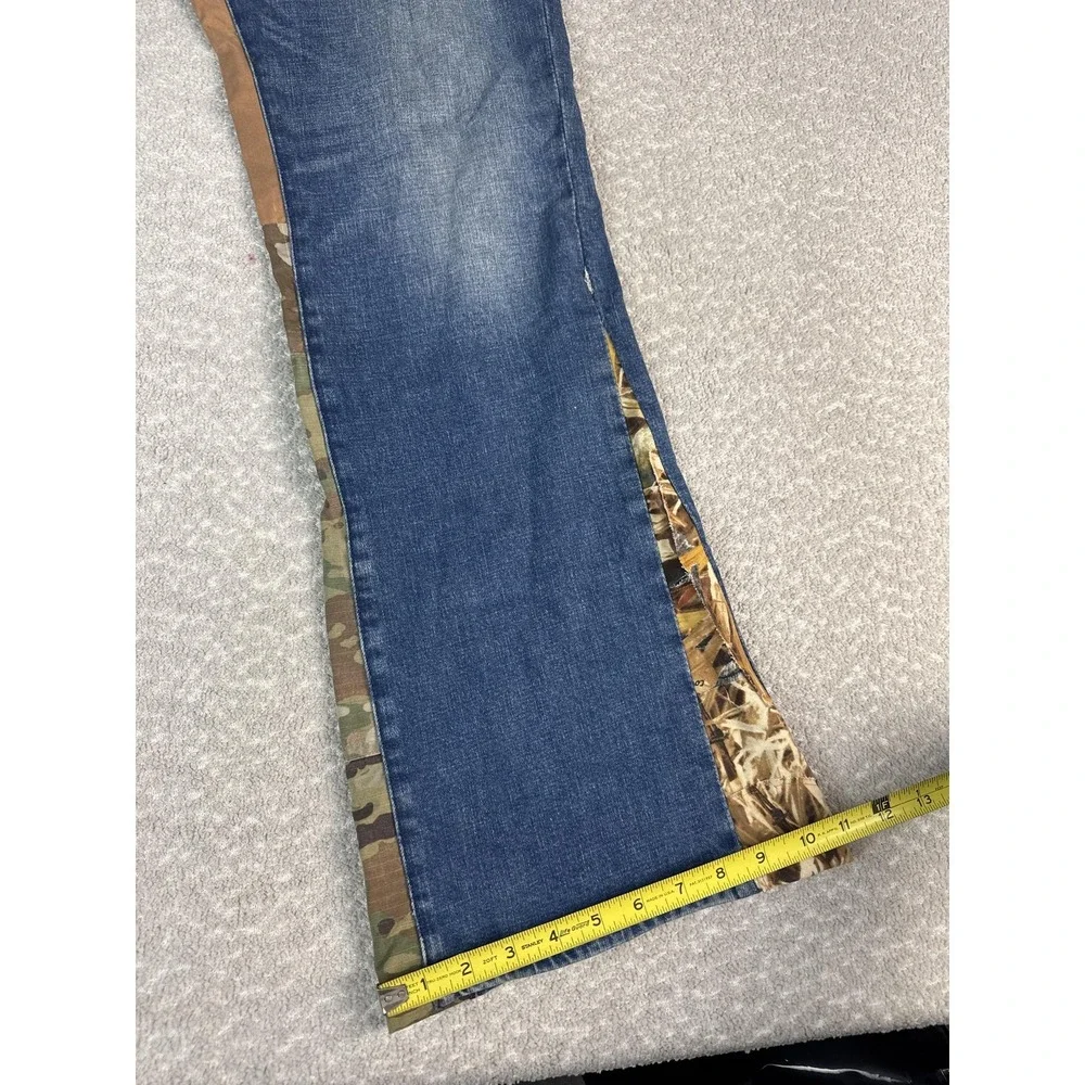 True Religion Ricky Jeans Mens 34x35 Blue Relaxed Straight Camo Distressed Denim
